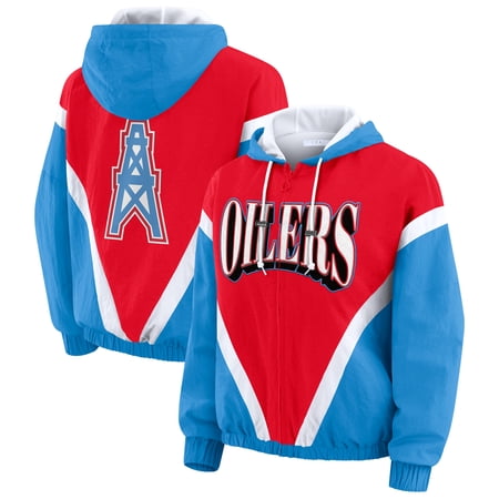 Women s WEAR by Erin Andrews Red/Light Blue Tennessee Titans Retro Crinkle Full-Zip Hoodie Windbreaker