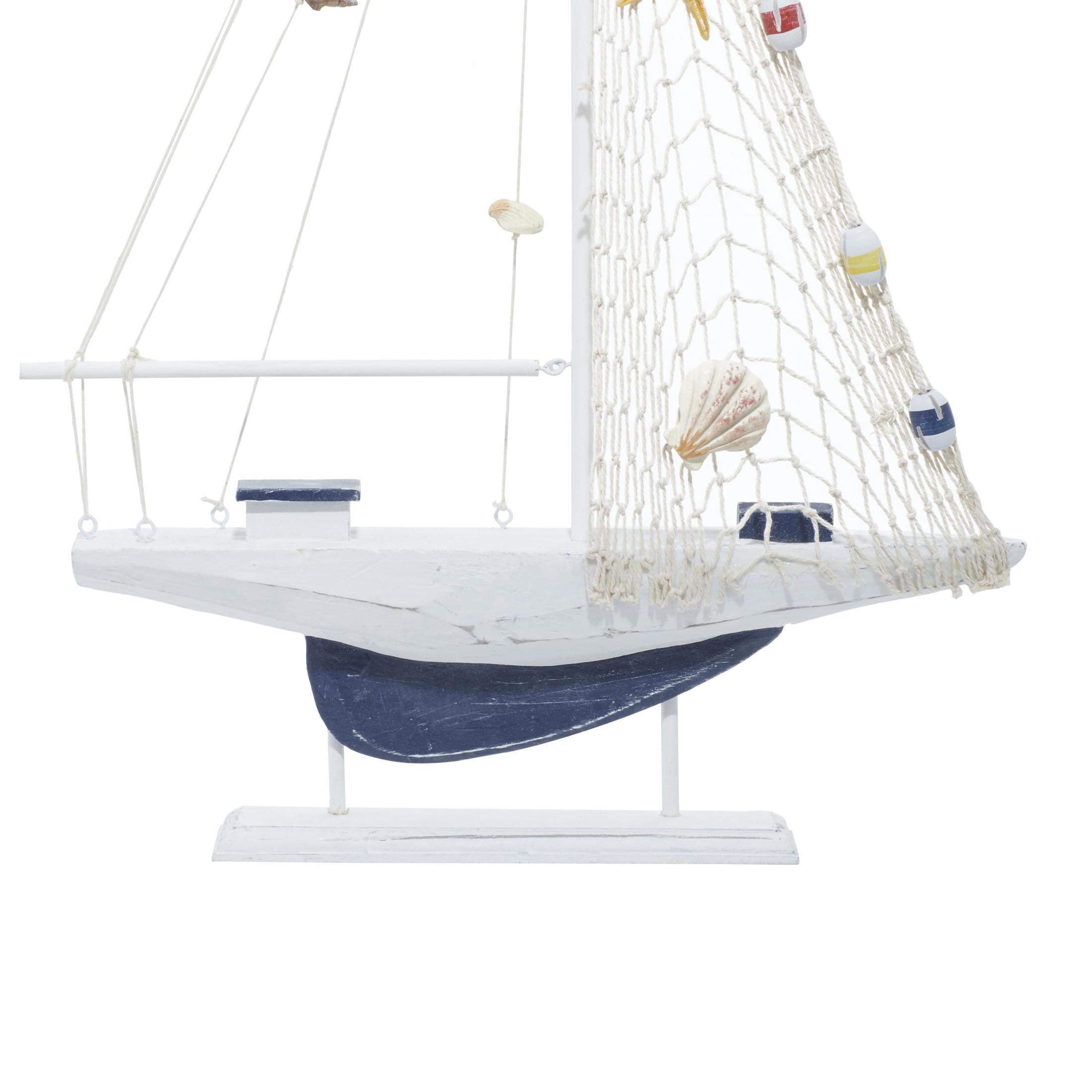 22"H, 13"W White Wood Handmade Sail Boat Sculpture, by DecMode (2 Count)