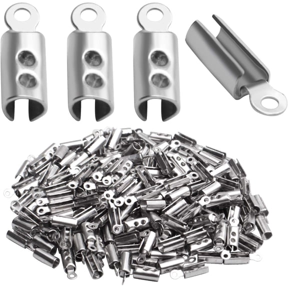 200Pcs Stainless Steel Fold Over Crimp Cord Ending Clasp Clamp Tips for DIY Jewelry Making Necklaces Bracelets