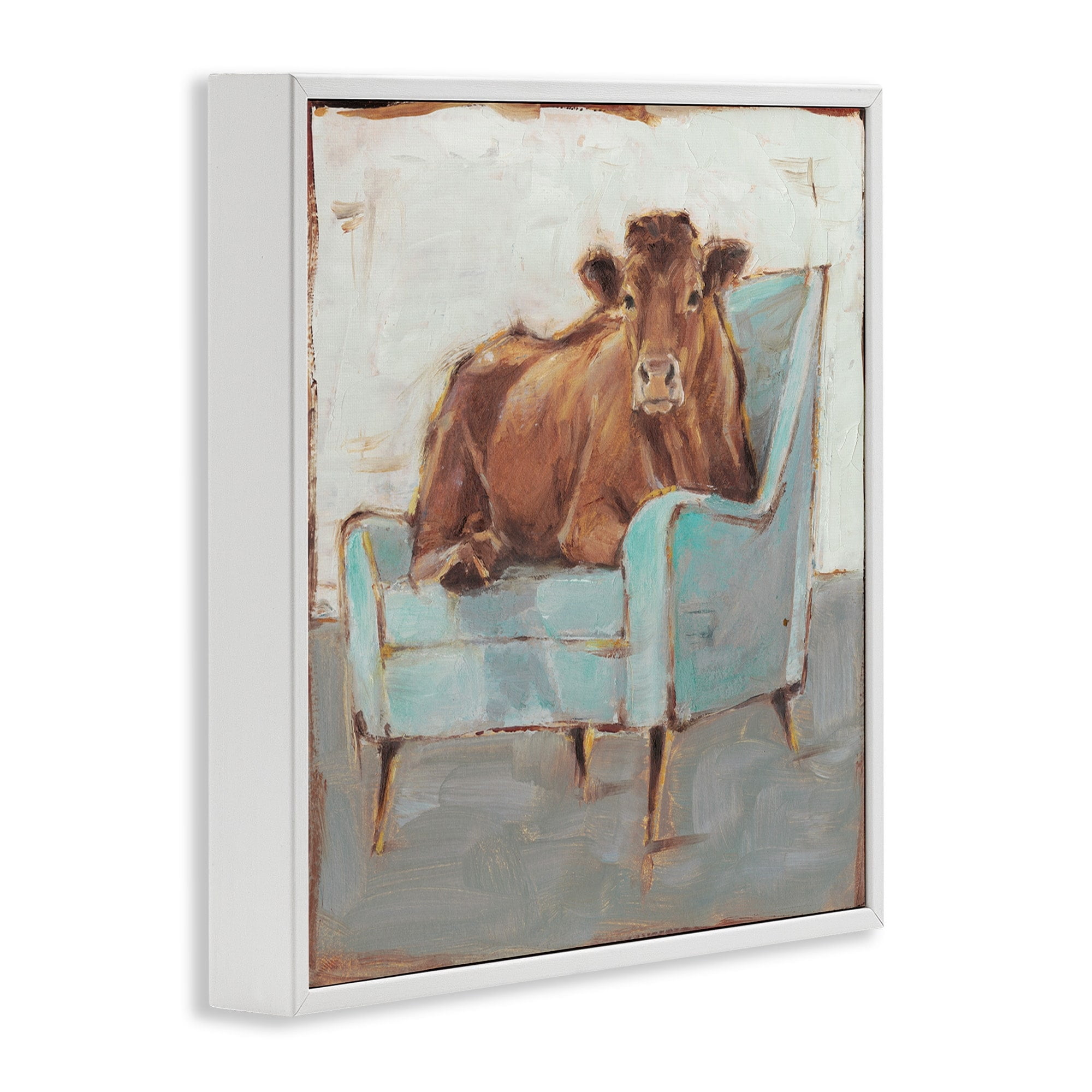 Stupell Industries Brown Bull on a Blue Couch Neutral Color Painting, 12 x 12,Design by Ethan Harper