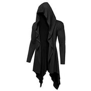 ylioge Long Hooded Cardigan Ruffle Shawl Collar Open Front Lightweight Drape Cape Overcoat with Pockets