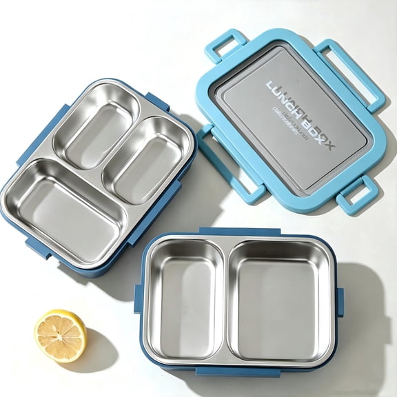 Stainless Steel Snack Container, 3 Cup, 2 Compartments, Blue