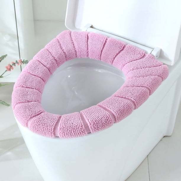 Cojín de inodoro de punto Cojín de inodoro de color sólido de invierno para el hogar Lavable Funda de inodoro Lavadora