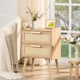 thumbnail image 6 of LEYAOYAO Rattan Nightstand Set of 2, Bedside Table with 2 Storage Drawers, End Table Night Stand for Bedroom, Kids Room, Natural Oak, 6 of 7
