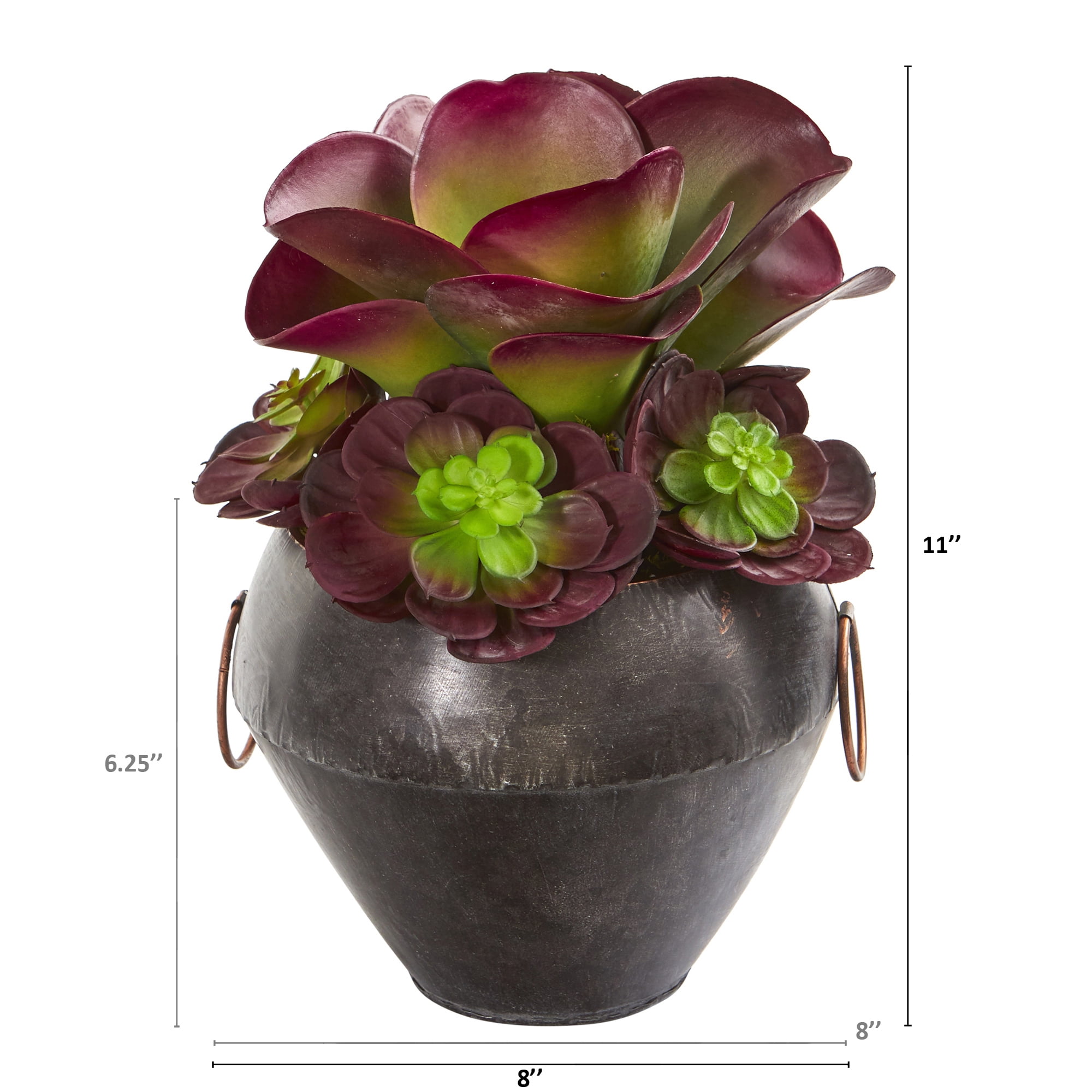 11in. Echeveria and Succulent Artificial Plant in Metal Bowl