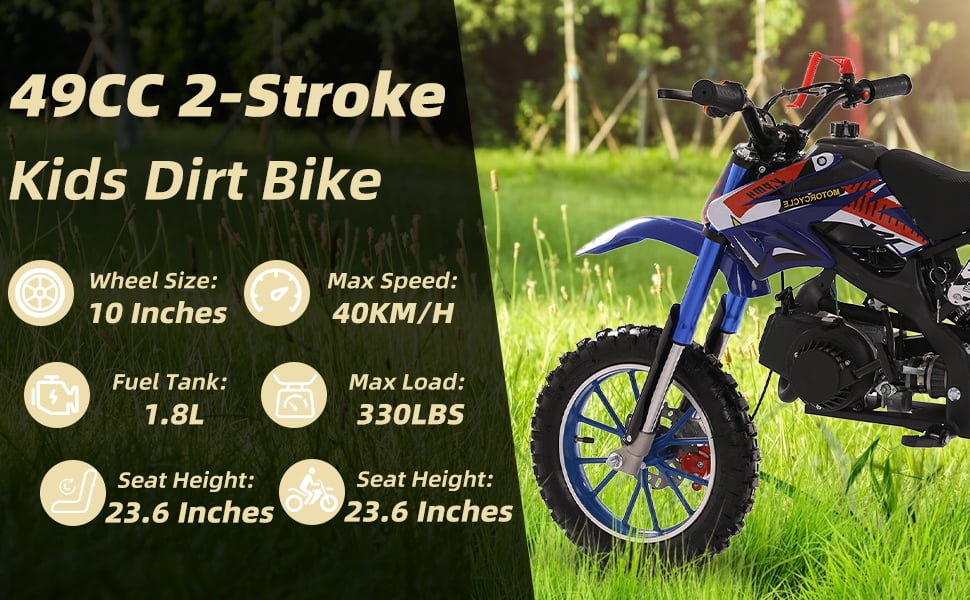 Dapmiu Mini Dirt Bike for Teens - 49CC 2-Stroke Engine 40KM/H Max Speed, 1.8L Fuel Tank & High Carbon Steel Frame Blue