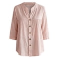 thumbnail image 4 of Only Moment Blouses for Women 3/4 Sleeve V Neck Wash Cotton with Button Cuffs Dressy Casual Summer Outfits Early Fall Fashion Spring Clothes Pink,S, 4 of 4