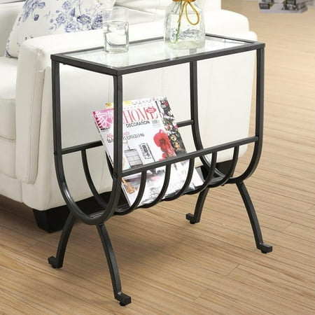- Stardust Brown Metal Magazine Table with Tempered Glass