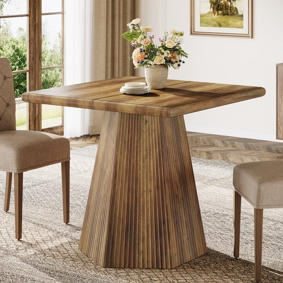 Finmind 31.5-inch Square Dining Table for 2-4, Farmhouse Kitchen Table with Sturdy Pedestal Base for Kitchen & Dining Room & Living Room, Rustic Brown
