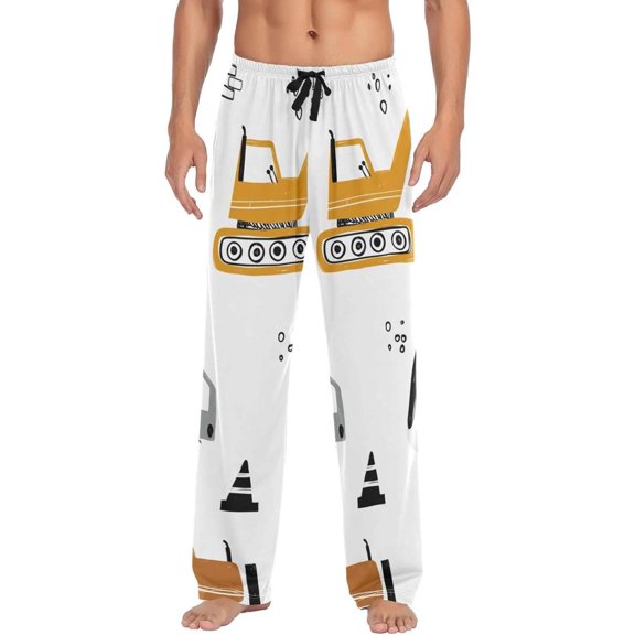 Cute Truck Excavator Ghost Pajama Pants, Men's Lounge Pants Light with Drawstring and Pockets, Christmas New Year Birthday Father's Day Gifts, Small