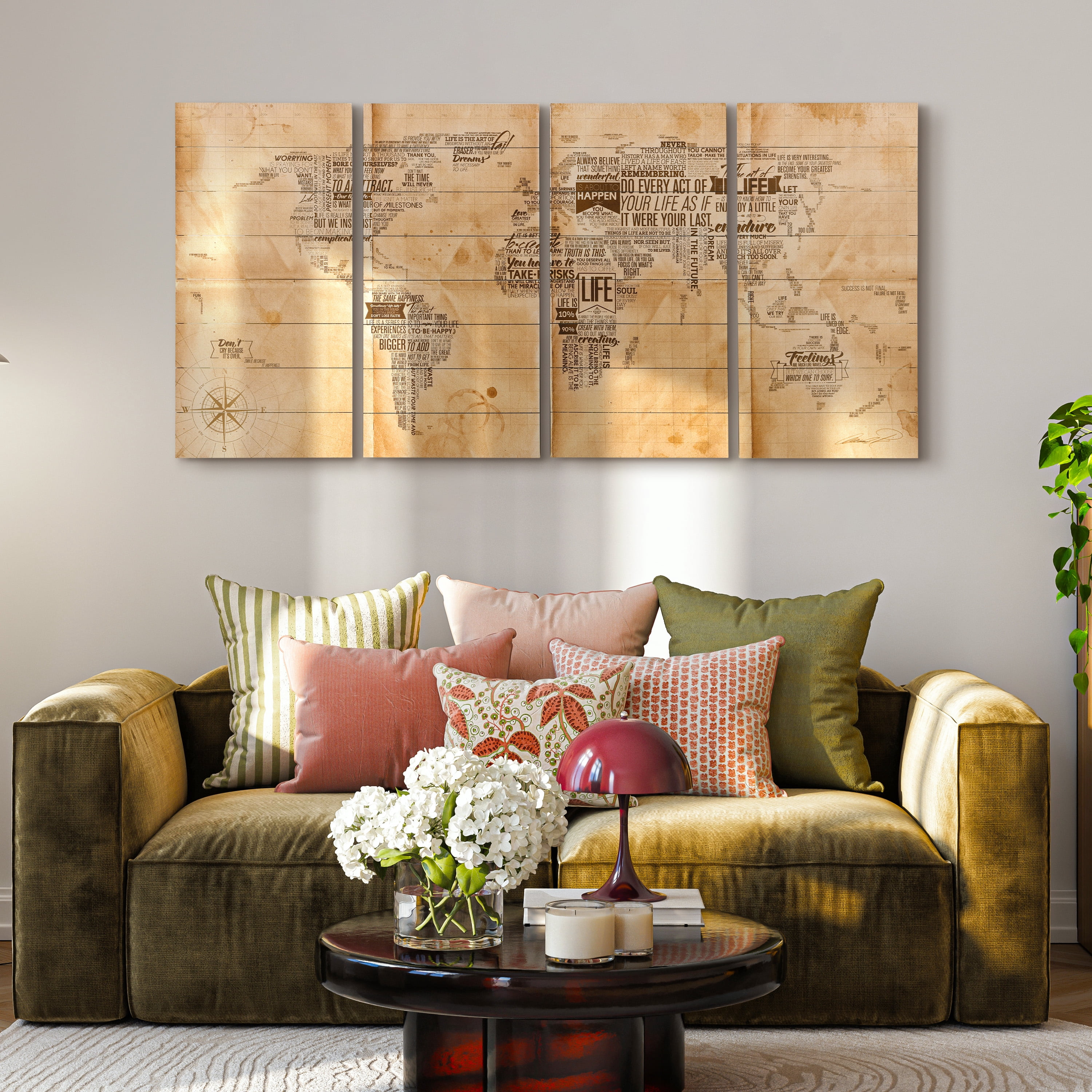 Empire Art Direct World Map Print on Solid Wood Wall Art Set of 4, 60" x 30", Ready to Hang