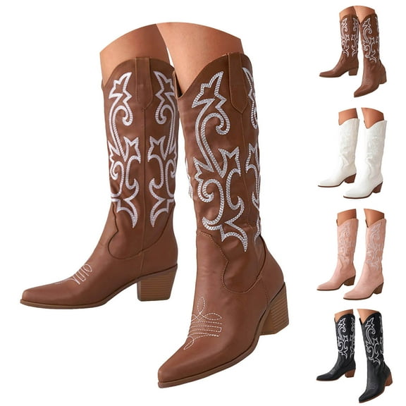 Dakaela Cowboy Boots for Women Knee High Cowgirl Western Long Boot Ladies Embroidered Fall Winter Shoes
