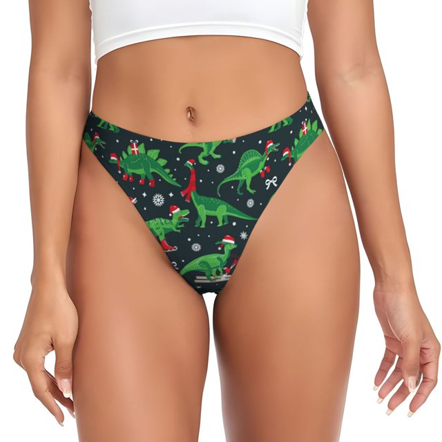 Fotbe Dino Christmas Party Tanga Sin Costuras para Mujer con Estampado – Panties Invisibles, Transpirables y Cómodos para Uso Diario-X-Large