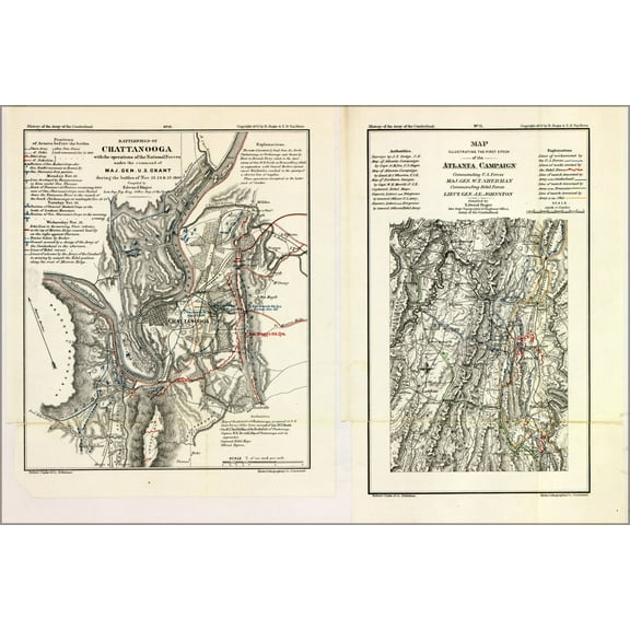 24"x36" Gallery Poster, Battle field map Chattanooga Tennessee