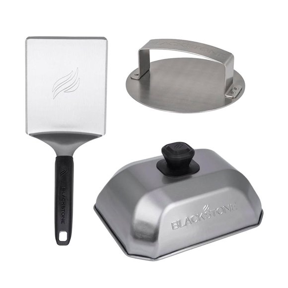 Blackstone Burger Press 5462 Used To Make Round Meat Patties; Hand Press; Single Patty Press; Dishwasher Safe; With Hamburger Spatula And Basting Dome