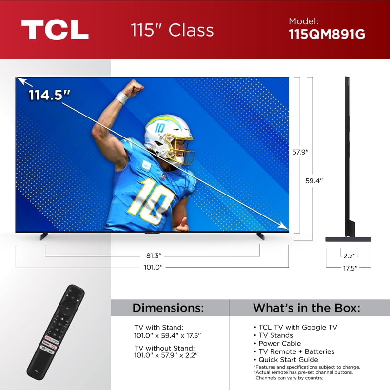 TCL 115” Class QM8 (115QM891G) 4K UHD HDR QD Mini-LED Smart TV with Google TV (NEW 2024) feature detail