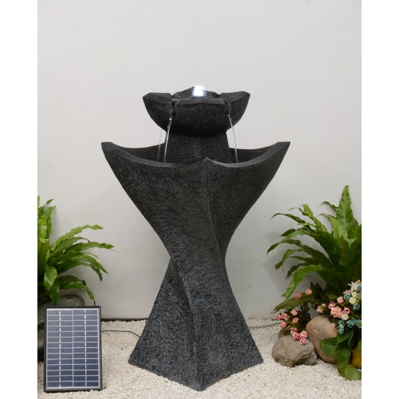 SOLAR-POWERED CONTEMPORARY PEDESTEL FOUNTAIN WITH COOL WHITE LED LIGHTS