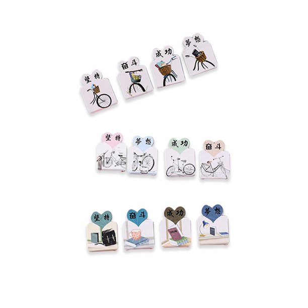Injueey Marcapáginas de 12 Uds., accesorios de estudio, marcadores de lectura, dulce regalo, estilo de dibujos animados, papelería, marcador Suministros de escritura y corrección Bicicleta