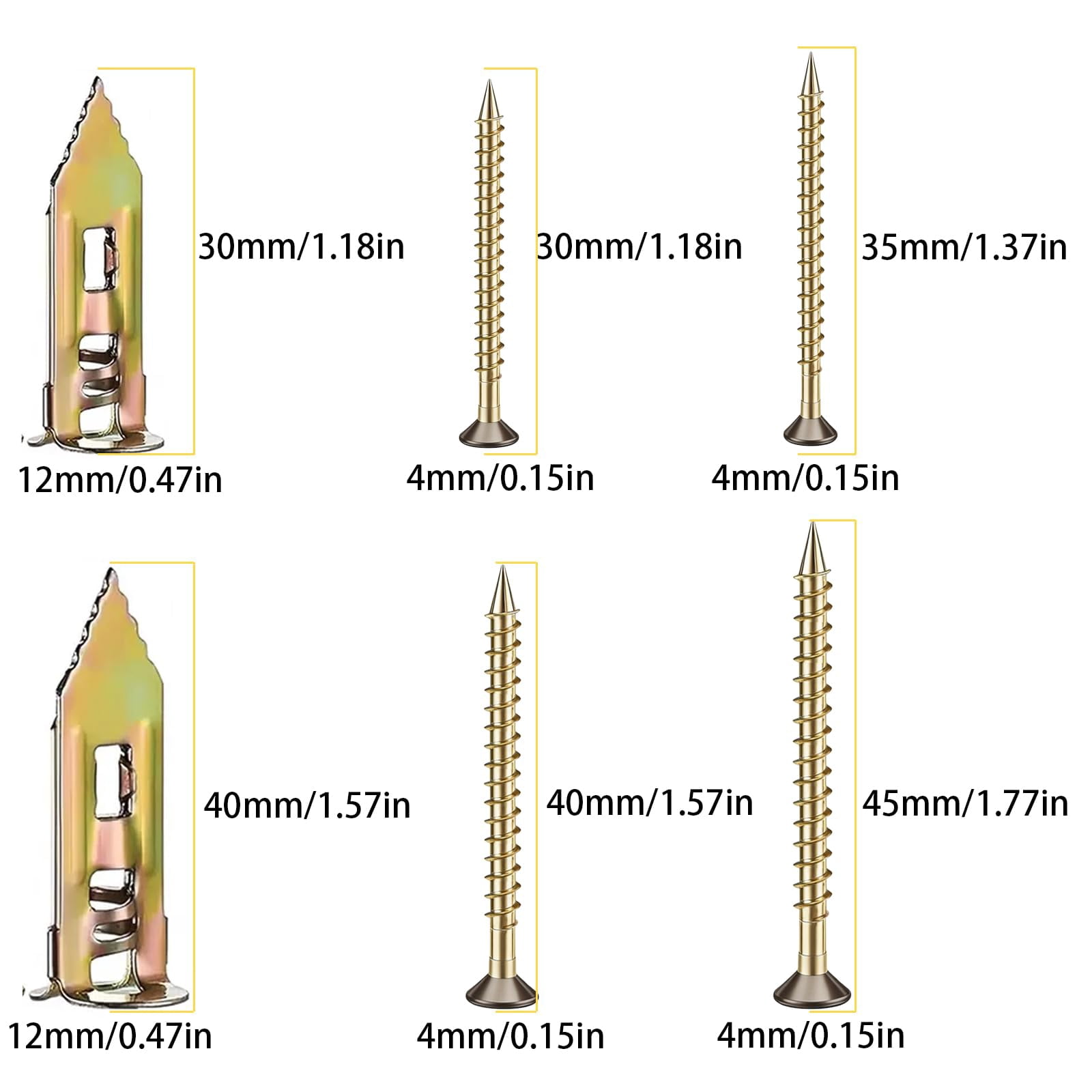 Self Drilling Drywall Anchors with Screws Kit - Heavy Duty Hollow Wall Anchors for TV Mount, Shelves & Furniture, No Drill Needed (0.16"*1.18" Screw Only)