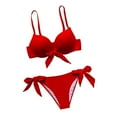 thumbnail image 2 of Qertyioot Womens Comfort Bikini Tops Solid Color Split Backless Bow Swimsuit, 2 of 8