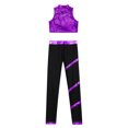 thumbnail image 4 of Hansber Kids Girls Metallic Mock Neck Crop Top with Leggings Dance Outfits Sports Gymnastic Workout Purple 8, 4 of 5
