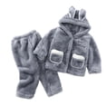 thumbnail image 3 of Toddler Summer Pajamas Soft Flannel Hooded Long Sleeve Top and Pants Winter Warm Homewear Set Toddler Boy Clothes Grey 2-3 Years, 3 of 6