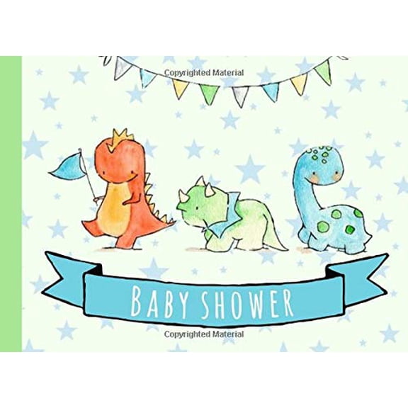 Pre-Owned Baby Shower: Guest book,Dinosaur,With gift log,Tracker,Record, Keepsake,Memory,Write Predictions & Advise, Space for picture,Green Paperback