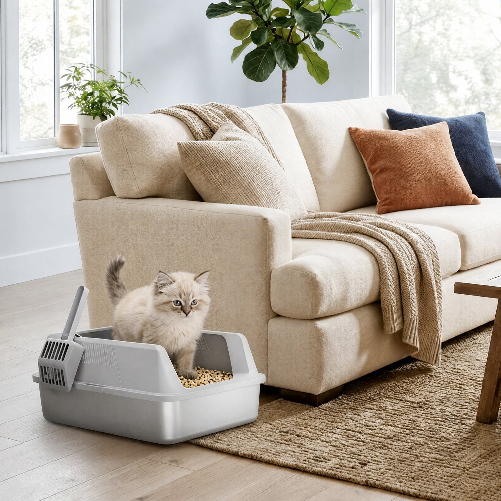 Norcho Stainless Steel Cat Litter Box for Kitty, Metal Litter Tray with High Sides, Anti-Leakage Design, Non-Slip Pads and Easy Clean Surface, Top Entry Pet Litter Pan
