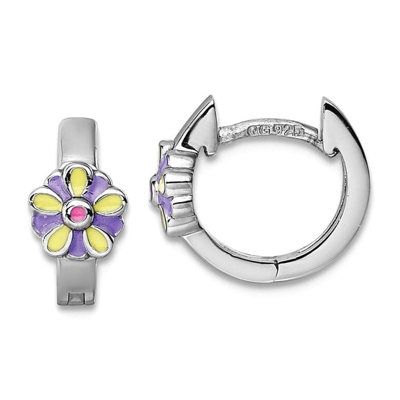 925 Sterling Silver Rhodium Plated Mini Enamel Flower Hinged Hoop Earrings 11x11mm Wide 2.5mm Thick Hoop Earring for Wom