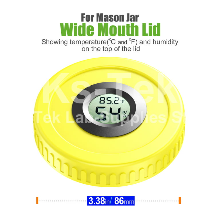 Cure Lid For Mason Jar Hygrometer Thermometer Small Digital 86MM Wide Mouth  Electronic Herbs Harvest Lid Temperature Humidity LCD Display  Fahrenheit/Centigrade For Mason Jar 2PCS 