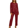 thumbnail image 4 of Busydd Womens Sets Business Casual Solid Color Two Piece Sets for Women Long Sleeve Round Neck Button Blazer and Pants Matching Sets Women Clothing, 4 of 9