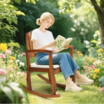 UBesGoo 33.3" Outdoor Rocking Chair with Cushion for Patio, Porch, Garden - Poplar Wood, Natural Wood Color