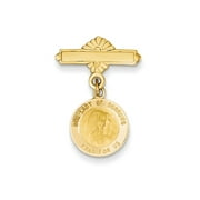 14k Yellow Gold Our Lady Of Sorrows Pray For Us Words Round Medal Pin