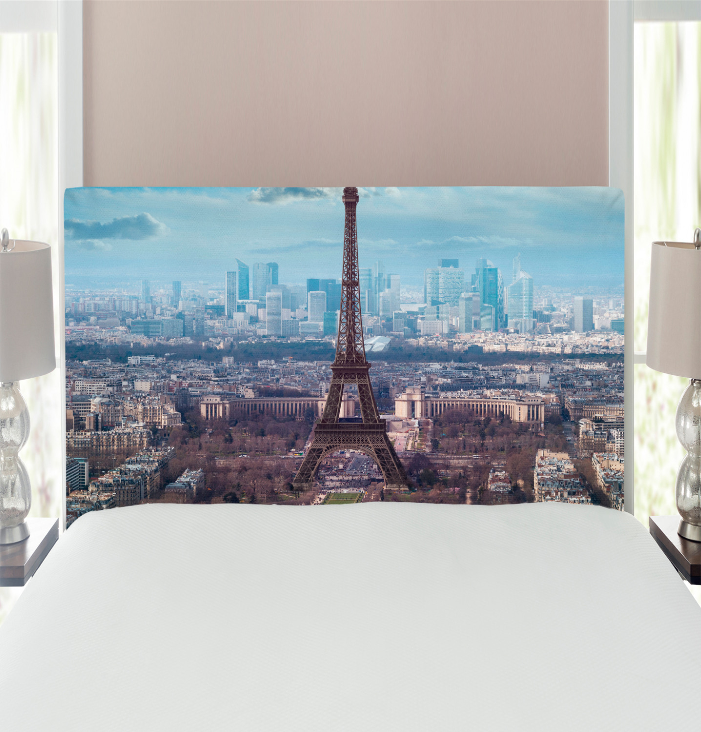 Eiffel Tower Headboard, Aerial View of Eiffel Tower Clear Day Boulevard