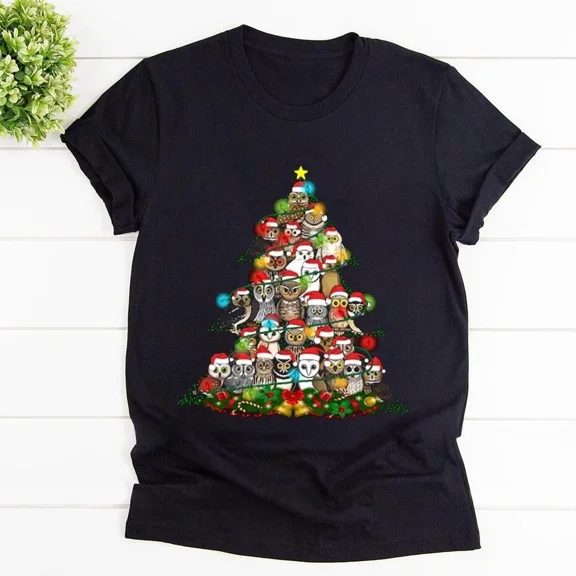 Owl Holiday Tree Winter Fun Owl Lovers Festive Graphic Unisex T-Shirt up to size 5XL