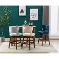 thumbnail image 5 of Guyou 26" Swivel Bar Stool Set of 2, Farmhouse Linen Upholstered Counter Height Bar Stools with Wooden Legs and Open Back for Kitchen Island Restaurant Home Bar Bistro, Grey, 5 of 11