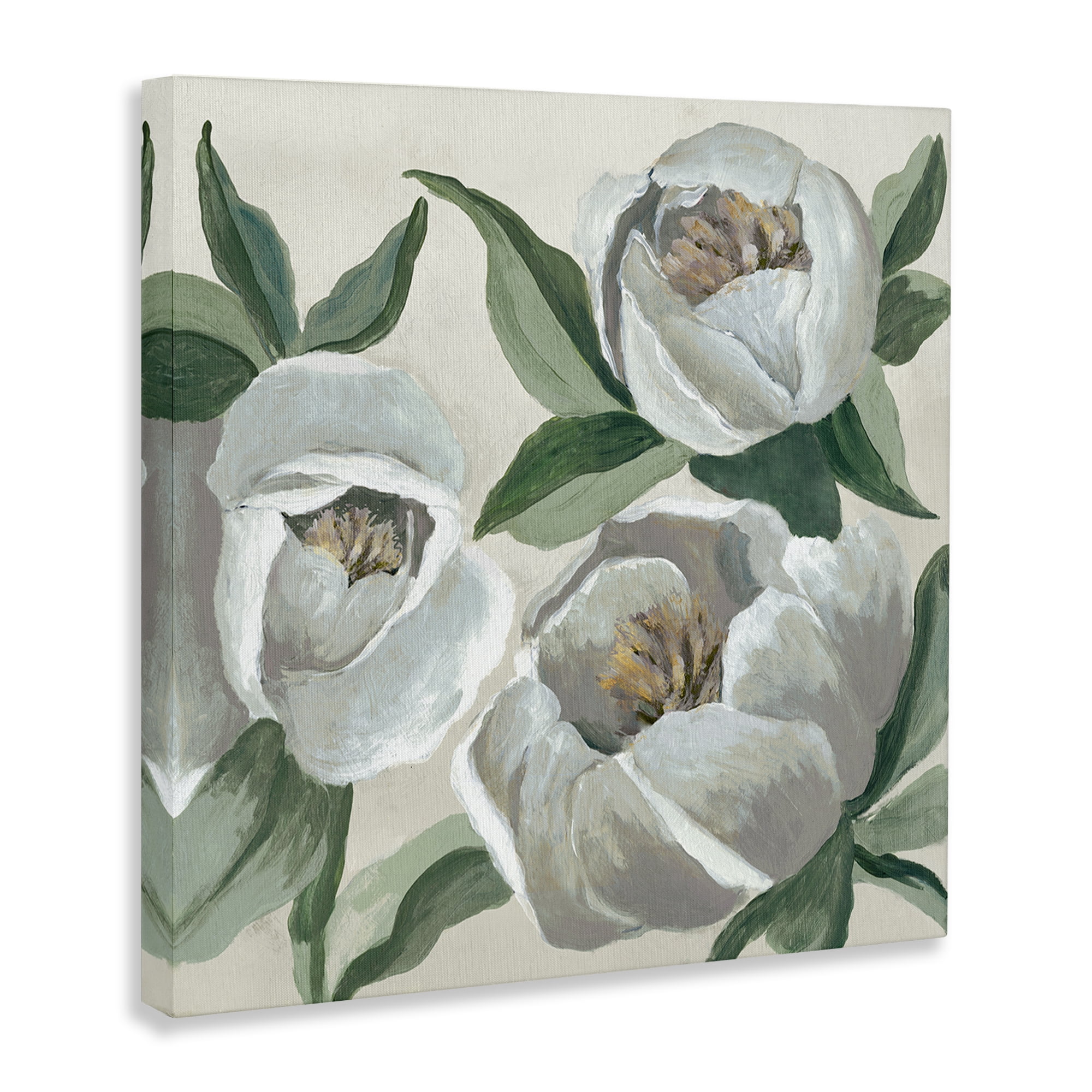 Stupell Industries Round White Peonies Plants & Flowers Painting Wrapped Canvas Art Print Wall Art, 17 x 17