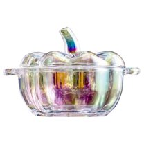 ZCSKFIN Glass Pumpkin Candy Jar with Lid Halloween Treat Bowl | Transparent Decor Container for Home Wedding Seasonal Displays Reusable Festive Serving Dish