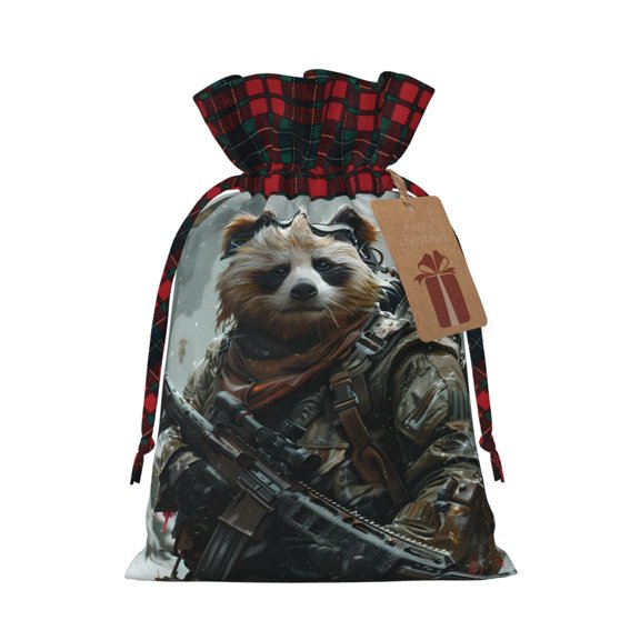 Naloa Surreal Panda Warrior Christmas Gift Bags Christmas Drawstring Gift Bags Christmas Trees Decorations Indoor Holiday Party Christmas Treat Bags-Black