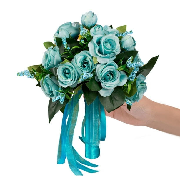 Ramo de novia Flores Artificiales Macarena Azul para Decoración de Graduación Del Día de San Valentín