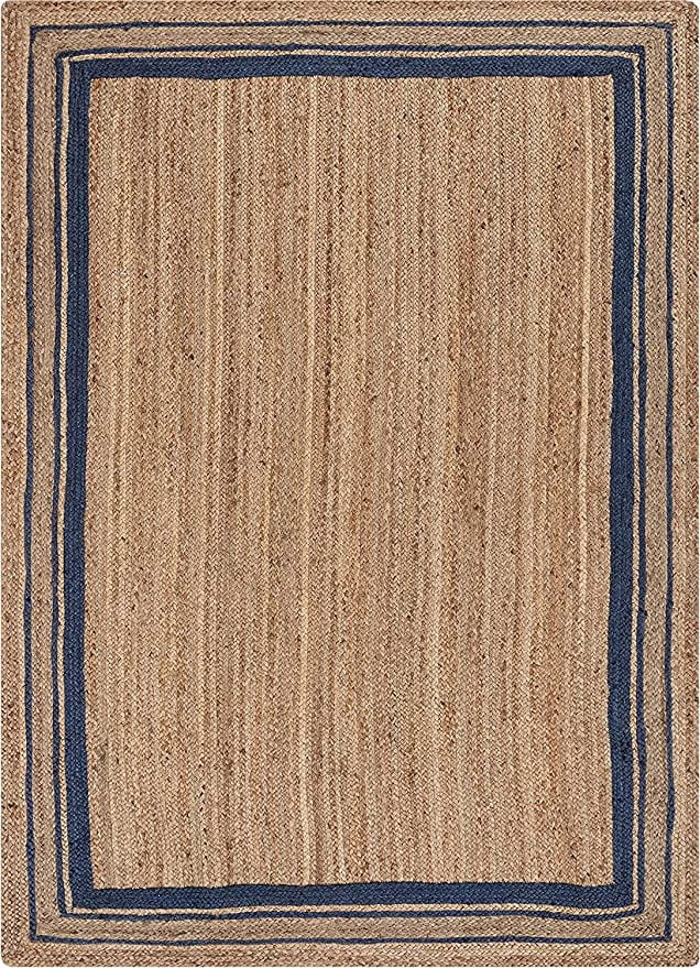 Vipanth Exports Jute Rug Beige with Blue Line in Rectangle Shape, Area Rug for Home Decor (3x10