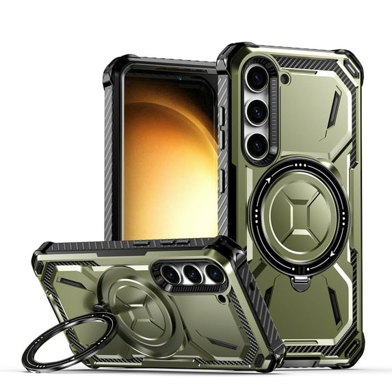 Nalacover Rugged Case for Samsung Galaxy S23 with Magnetic Ring Holder Kickstand Cover, Military Grade Heavy Duty PC + TPU Shockproof Case Compatible with Wireless Charging Case,Armygreen