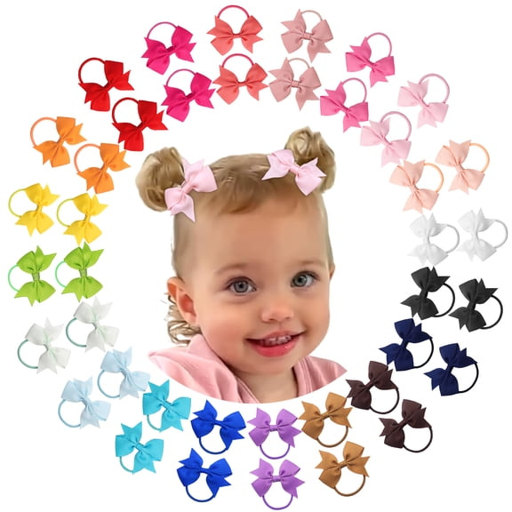 Shgiloo 40 PCS 2 Inches Baby Hair Ties with Bows for Toddler ,Elastic Ponytail Holders Small Hair Band For Baby Girls Infants Hair Accessories