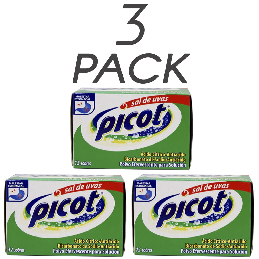 Picot Sal de Uvas. Effervescent Antacid. Heartburn, Indigestion and Upset Stomach Relief. Fast and Effective. 12 Counts. Pack of 3