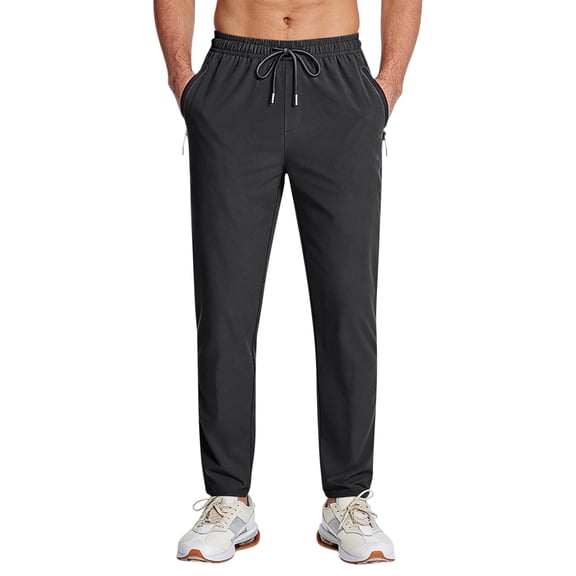Zimjoy Mens Joggers Breathable Moisture Wicking Track Pants Loose Elastic Waistband Drawstring Pants for Gym, Running, Hiking, Black L