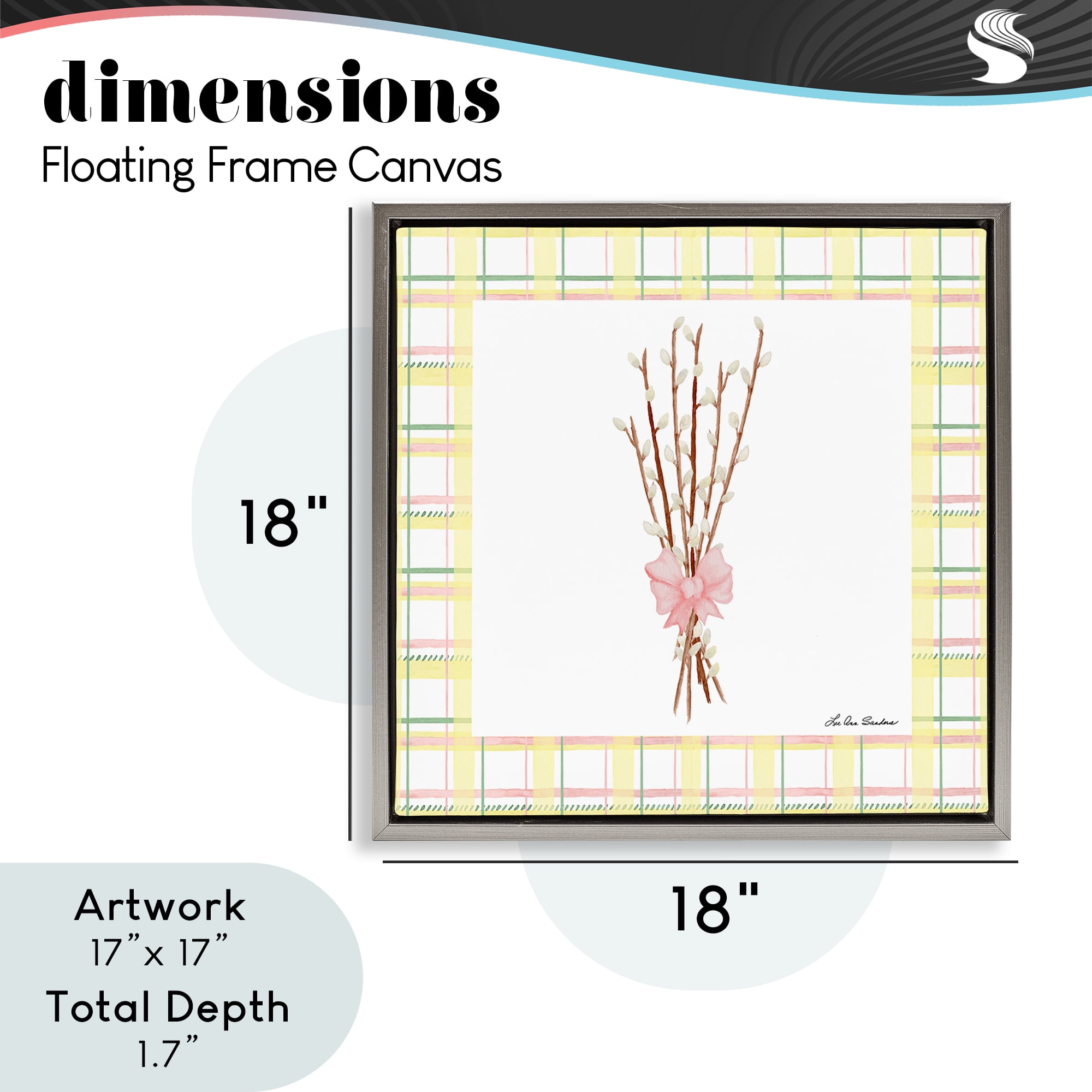 Pastel Spring Pussy Willow Gray Framed Floater Canvas Wall Art, design by Lee Ann Sanders