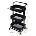 thumbnail image 3 of 3-Tier Rolling Cart, Heavy Duty Metal Frame Dining Cart with 360° Rotation Wheels and Handle, Modern Storage Cart with 3 Trays for Dining Room,Kitchen,Bathroom, Bedroom, Black, 3 of 7