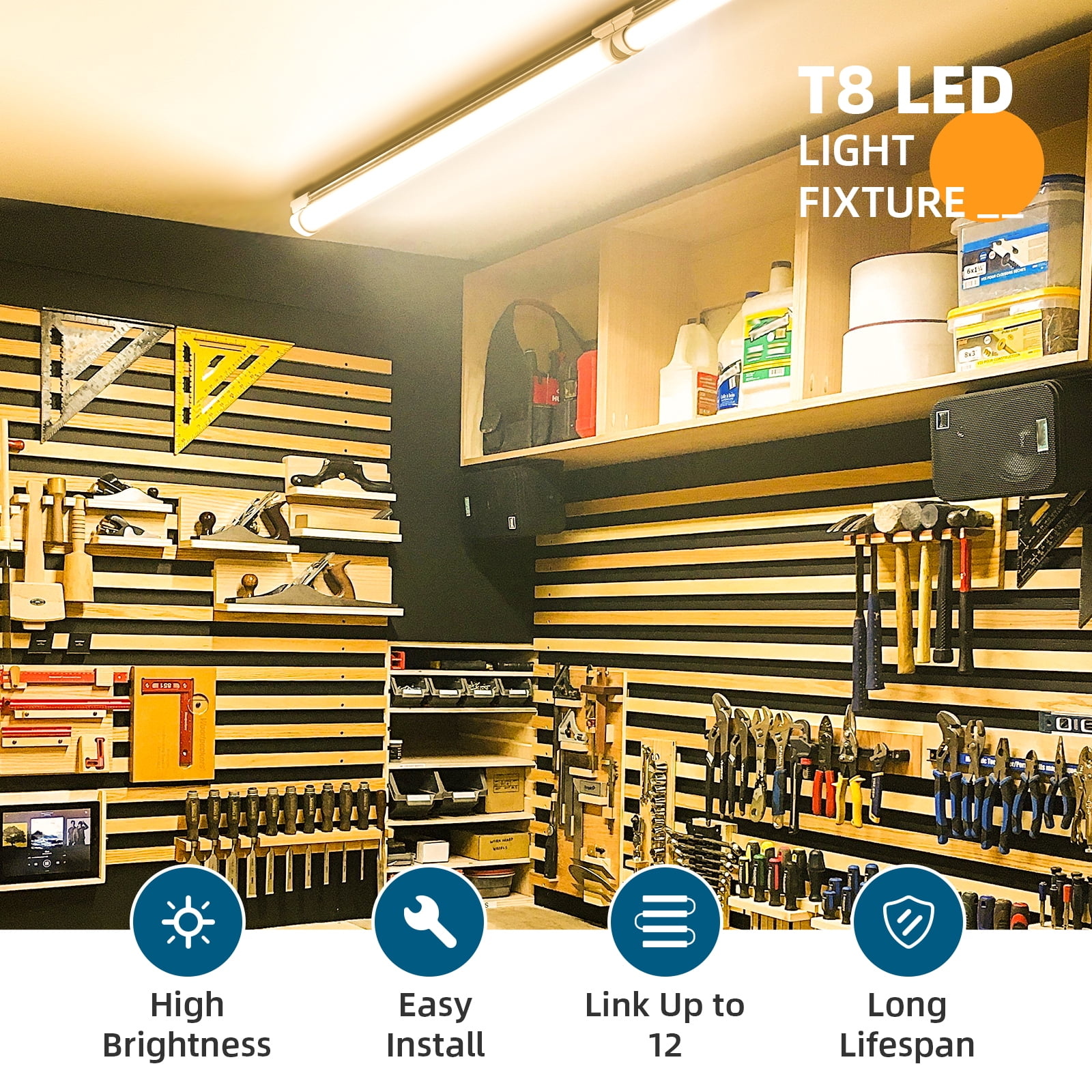 Barrina LED Shop Light 2FT, 20W 2500LM 3000K, Clear Cover Linkable LED Tube Lights, V Shape Integrated T8 LED Lighting, LED Ceiling Lights for Garage, Warehouse, Workshop, ETL Listed, 2 Pack