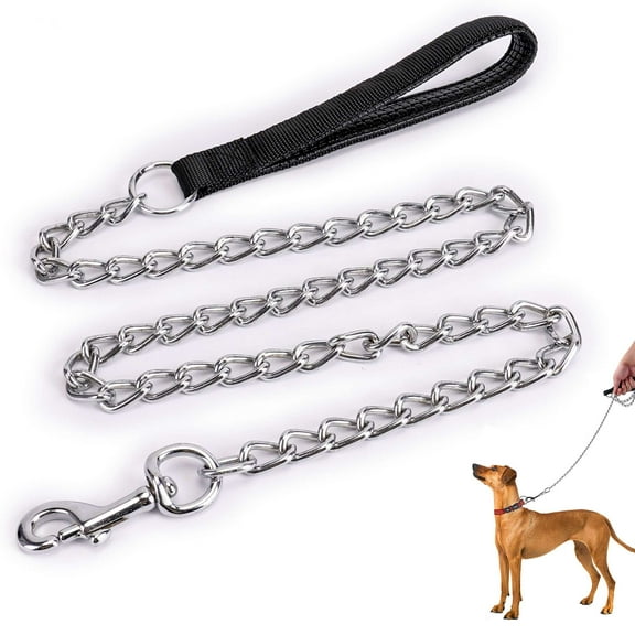 Deago Heavy Duty Metal Dog Leash Chew Proof Pet Leash Chain with Soft Padded Handle for Small Large Medium Size Dogs (4 FTx4 mm)