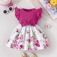 thumbnail image 2 of Little Girls Floral Dress Summer Boho Flutter Sleeve Swing Tiered Beach Holiday Dress 1-3Y Hot Pink 9-12 Months, 2 of 5